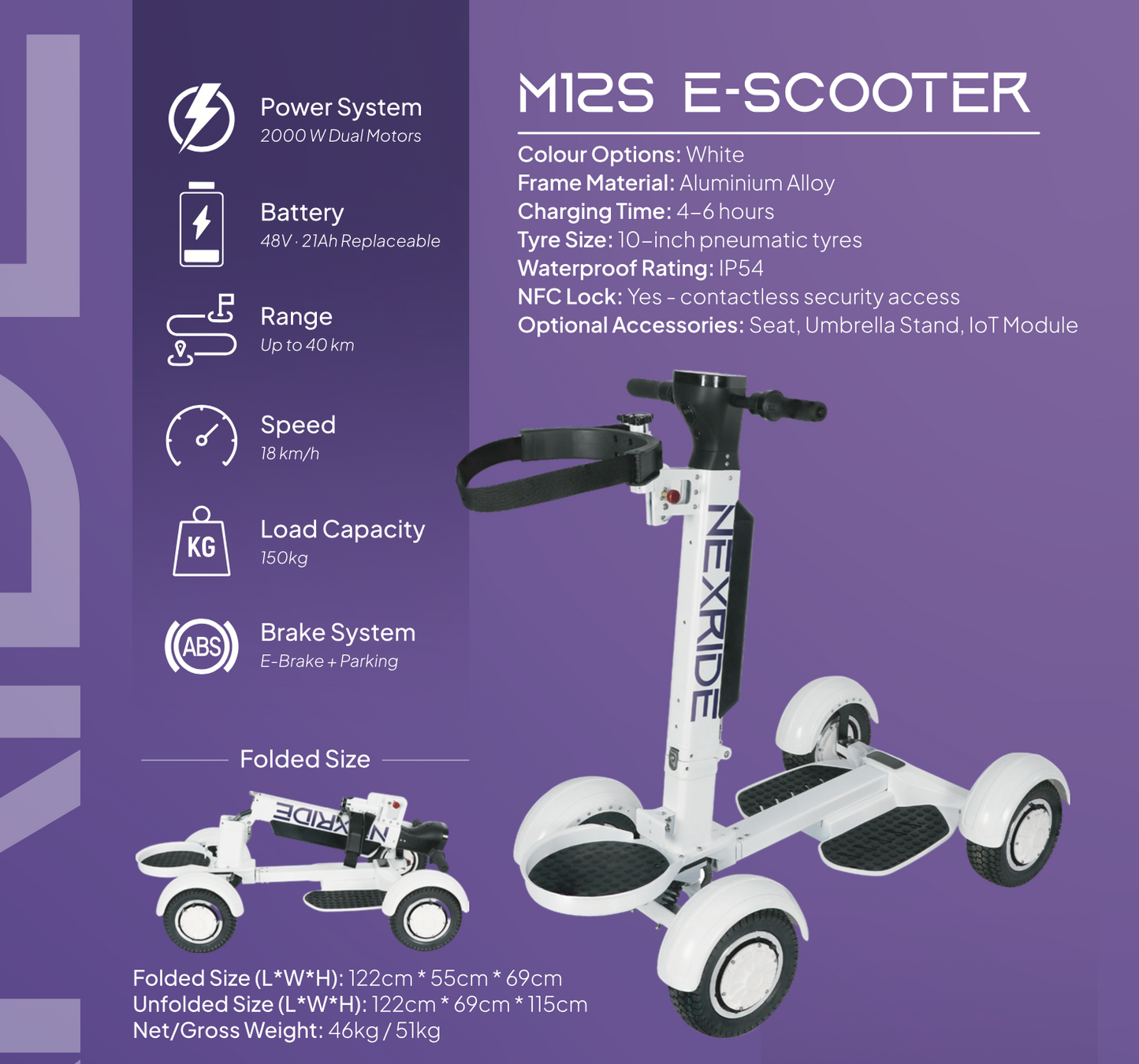 NEXRIDE M12S Electric Golf Scooter | 21Ah Battery & 18+ Holes